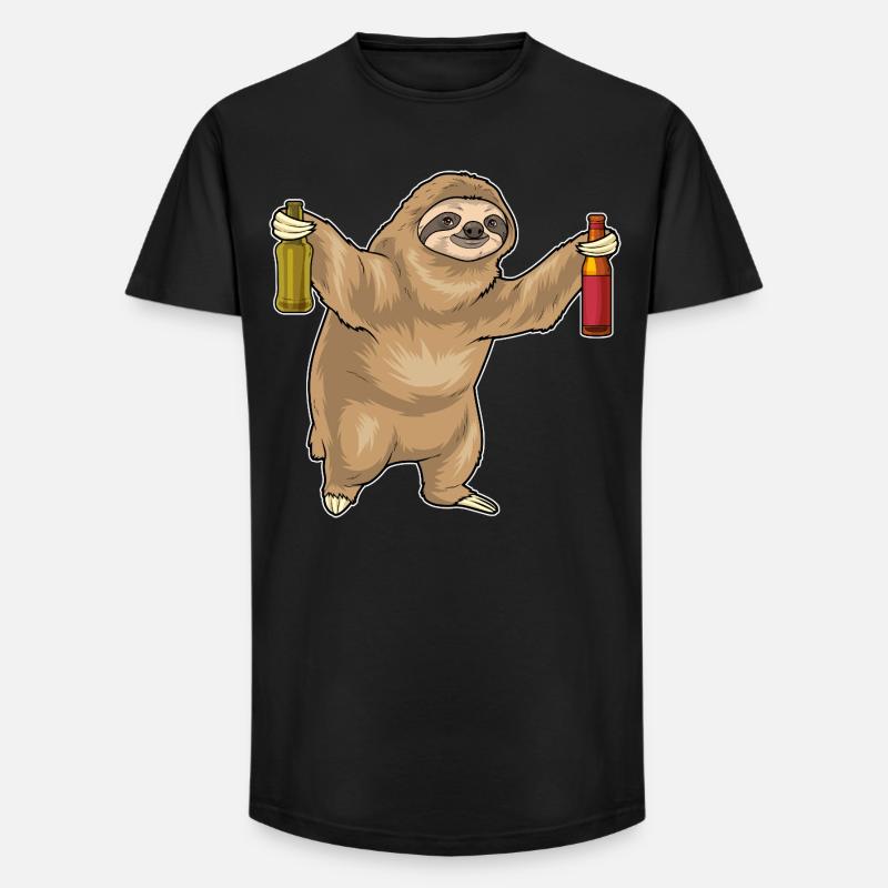 Faultier Flasche Bier - Long Fit Männer T-Shirt - Schwarz