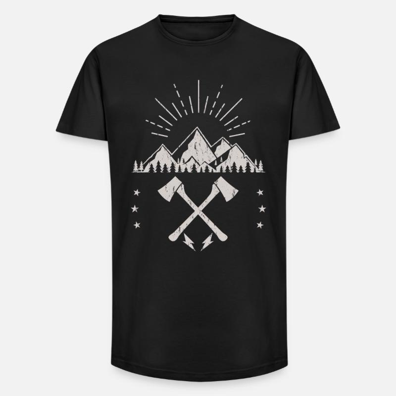 Rugged Mountain Sunrise Axe Emblem - Long Fit Men's T-Shirt - black