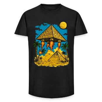 Alien Pyramid Landing Ancient Invasion Sci-Fi tee - Long Fit Men's T-Shirt - black - Front - AI Model Male 185 light (185cm)