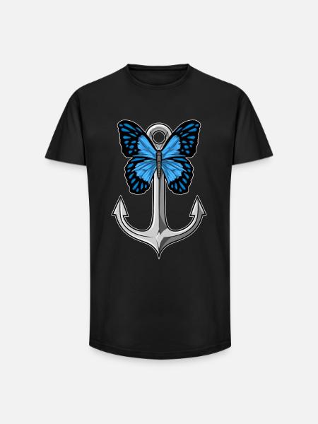 Ancre Papillon - T-shirt coupe longue homme - noir