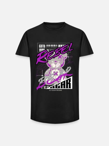 Rebel Bear Streetwear Shirt Graffiti Teddy Bär - Long Fit Men's T-Shirt - black