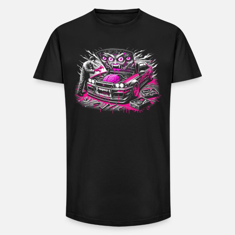 Neon Monster Auto Graffiti Design - Long Fit Männer T-Shirt - Schwarz