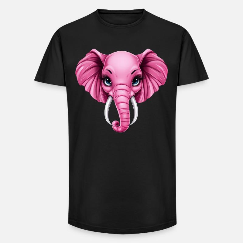 Mignon éléphant rose rose :) - T-shirt coupe longue homme - noir