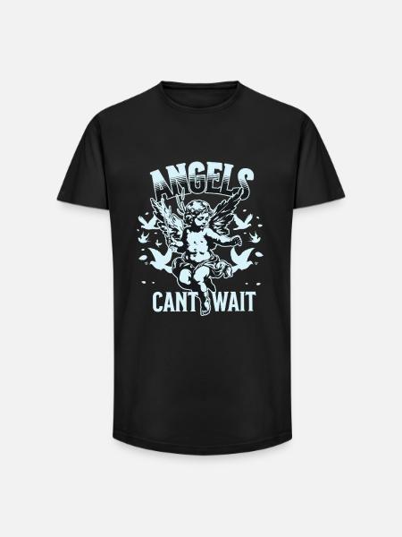 Engel-T-skjorte unisex Engler kan ikke vente VintageTee - T-skjorte herre med lang passform - svart
