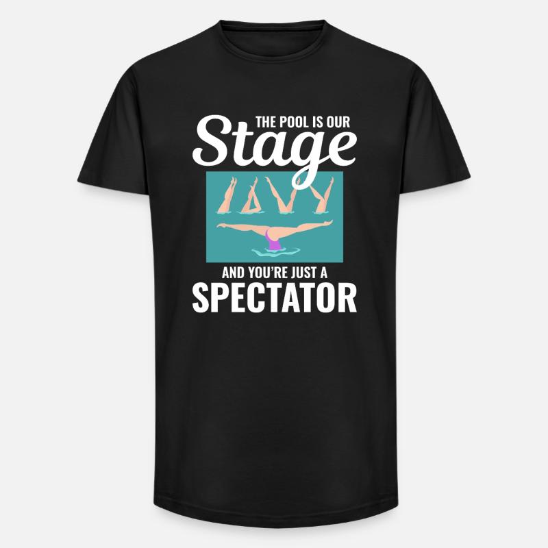 Zuschauer am Pool, Illustration, Synchronschwimmen - Long Fit Männer T-Shirt - Schwarz