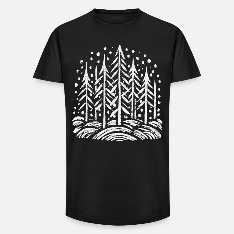 Imprimé arbre de forêt enneigée - T-shirt coupe longue homme - noir