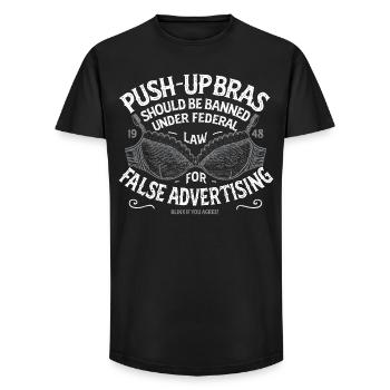 Push Up Bras - Fake Advertising Message - Long Fit Men's T-Shirt - black - Front - AI Model Male 185 light (185cm)