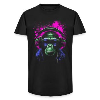 Schimpanse Psychedelischer Musiker - Long Fit Männer T-Shirt - Schwarz - Vorne - AI Model Male 185 light (185cm)