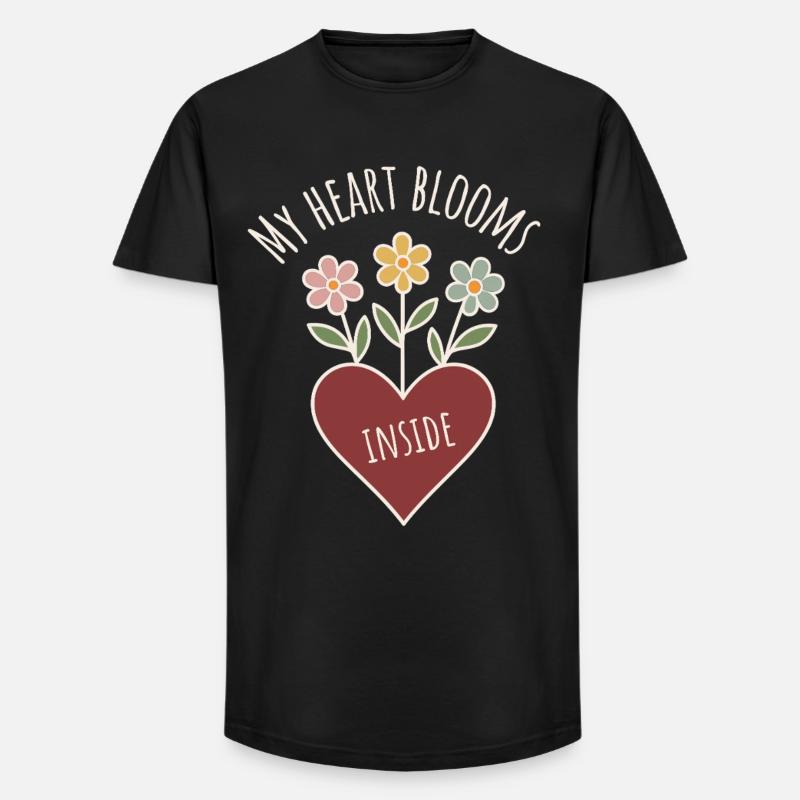 Herzblumen mit Positivspruch - Long Fit Männer T-Shirt - Schwarz