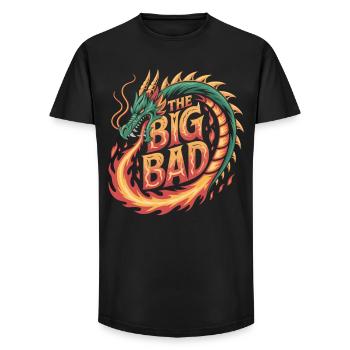Drachen-Design mit Feuerschrift - Long Fit Männer T-Shirt - Schwarz - Vorne - AI Model Male 185 light (185cm)