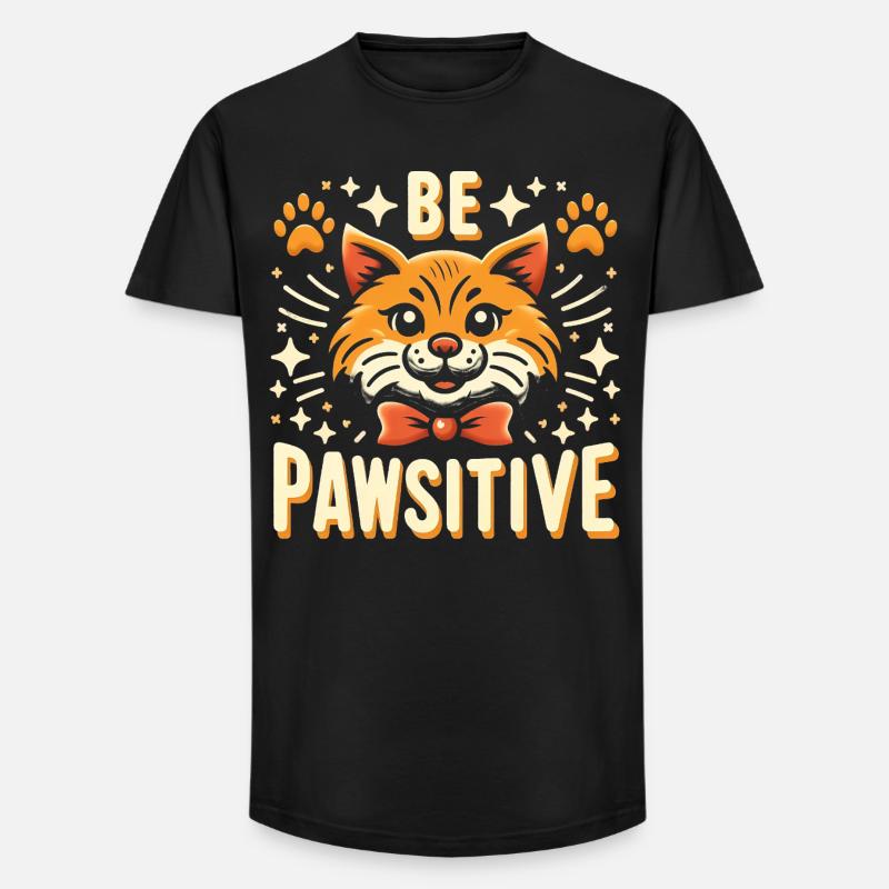 Be pawsitive cute cat - Long Fit Men's T-Shirt - black