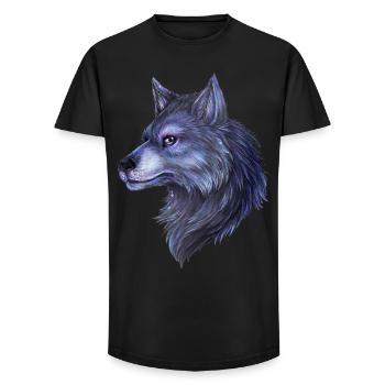 Motif de grande nuit dessiné à la main avec un loup mystique - T-shirt coupe longue homme - noir - Devant - AI Model Male 185 light (185cm)