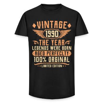 Millésime 35e anniversaire - Année 1990 - T-shirt coupe longue homme - noir - Devant - AI Model Male 185 light (185cm)