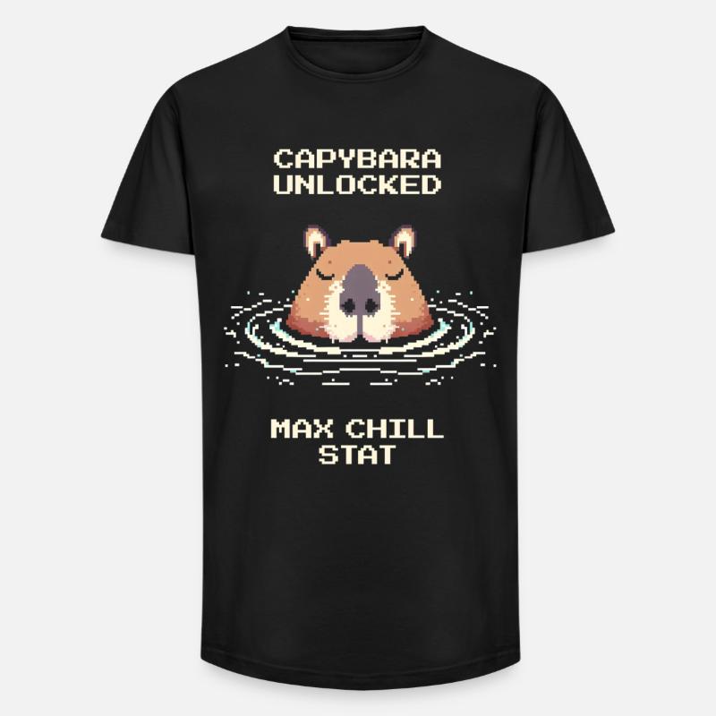 Capybara Unlocked – Max Chill | Meme - Long Fit Men's T-Shirt - black