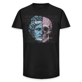 Digital Split Ancient Face Skull Art Design - Long Fit Men's T-Shirt - black - Front - AI Model Male 185 light (185cm)