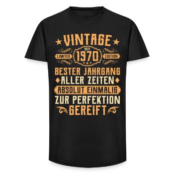 Millésime 1970 année de naissance - 55e anniversaire - T-shirt coupe longue homme - noir - Devant - AI Model Male 185 light (185cm)