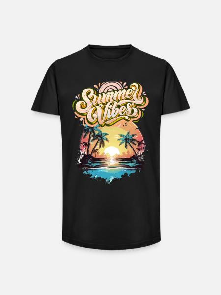 Summer Mood Palm Trees Sunset - Long Fit Men's T-Shirt - black