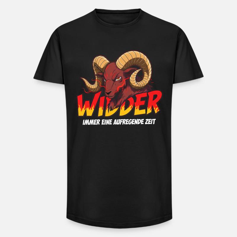 Widder mit Flammen-Text - Long Fit Männer T-Shirt - Schwarz
