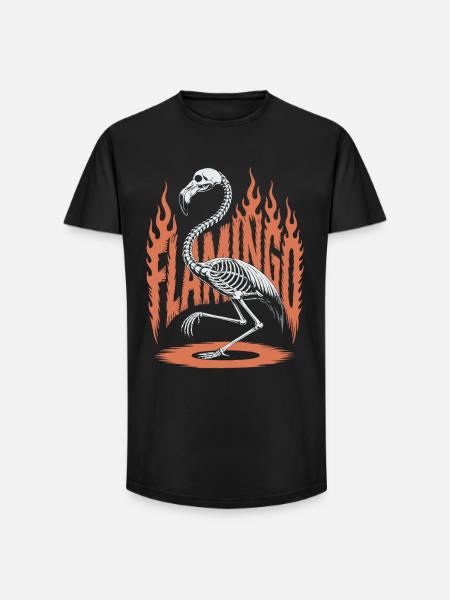 Flamingo Flames Skeleton Halloween - Long Fit Men's T-Shirt - black