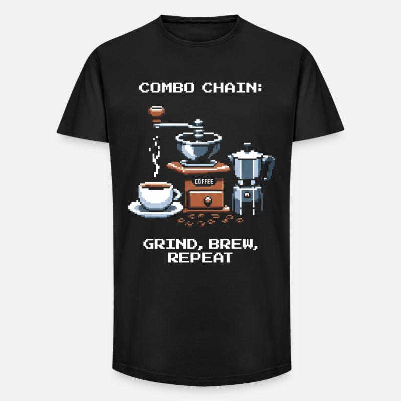 Combo chain: Grind, Brew, Repeat | Coffee - Long Fit Men's T-Shirt - black