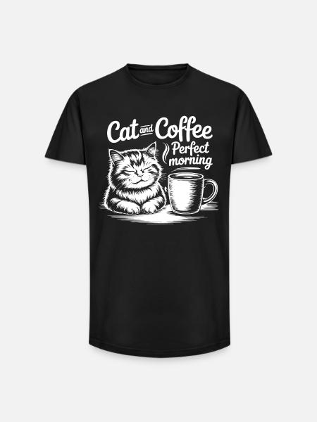 Katzenliebe und Kaffeegenuss - Long Fit Männer T-Shirt - Schwarz