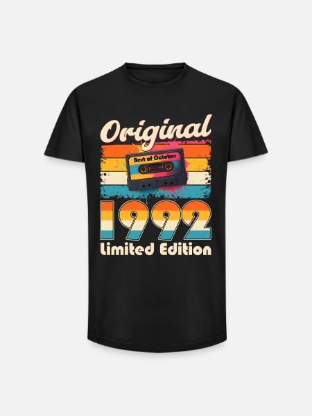 33rd Birthday Cassette October Year 1992 - Long Fit Men's T-Shirt - black