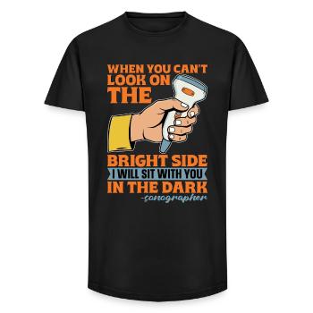 Échographiste : quand vous ne pouvez pas regarder le technicien en échographie - T-shirt coupe longue homme - noir - Devant - AI Model Male 185 light (185cm)