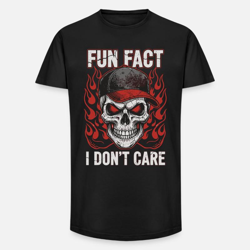 Skull mit Baseball Cap und Feuerdesign - Long Fit Männer T-Shirt - Schwarz