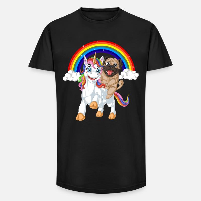 Mops Reiten Einhorn - Long Fit Männer T-Shirt - Schwarz