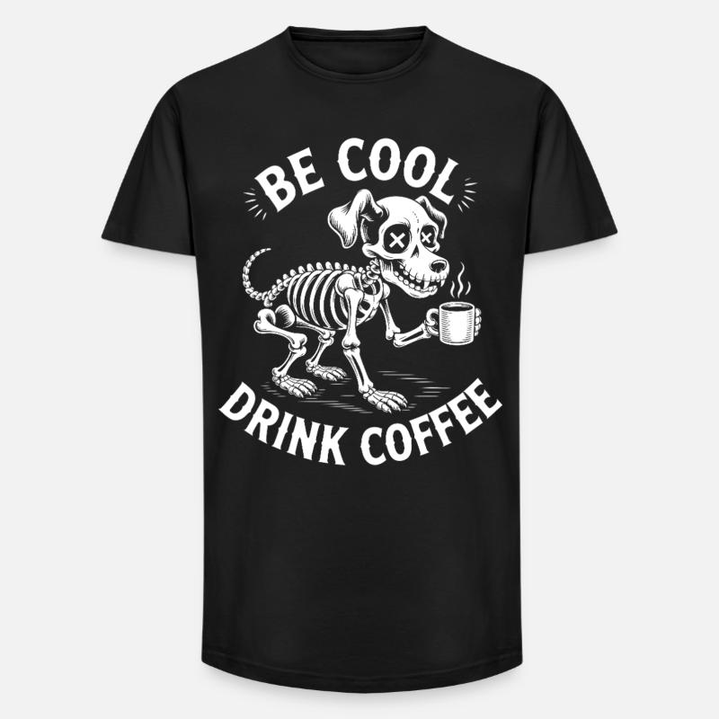 Sei cool, Kaffeeskelett-Welpe - Long Fit Männer T-Shirt - Schwarz