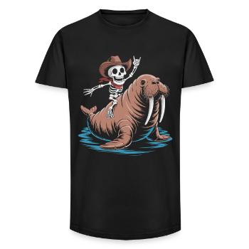 Skelettcowboy auf Walross - Long Fit Männer T-Shirt - Schwarz - Vorne - AI Model Male 185 light (185cm)