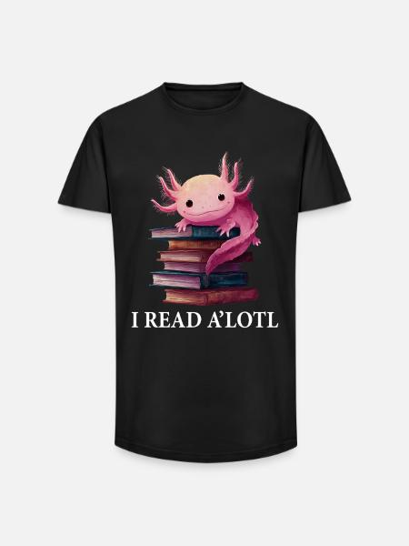 Axolotl Funny Book Reading Books - Long Fit Men's T-Shirt - black