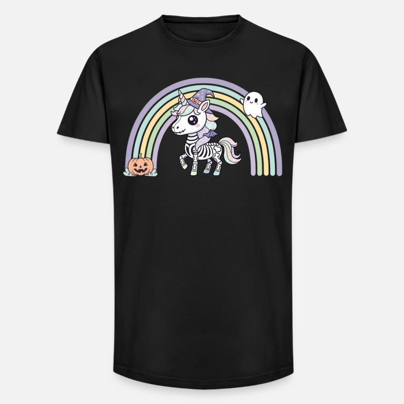 BOHO Skelett‑Einhorn mit Regenbogen – Halloween  - Long Fit Männer T-Shirt - Schwarz