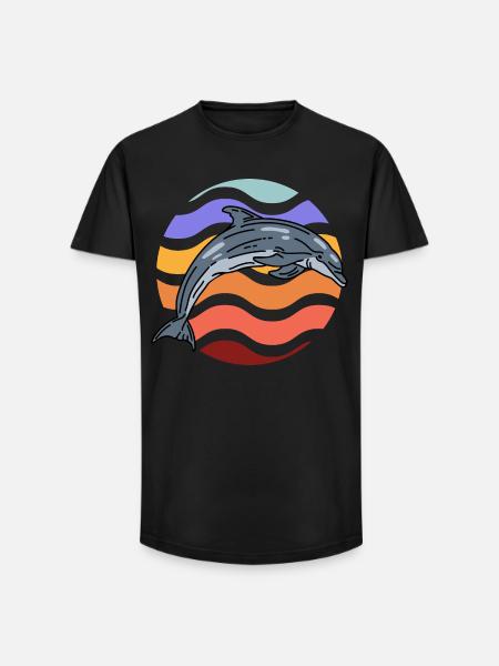 Dolphin in wave pattern - Long Fit Men's T-Shirt - black