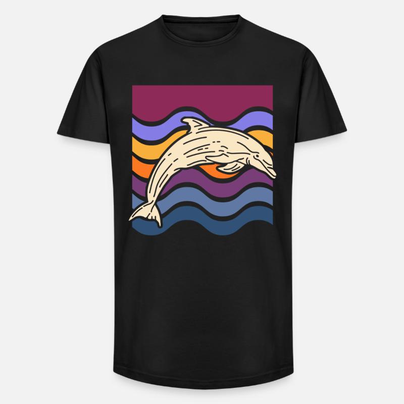 Delfin auf farbigen Wellen - Long Fit Männer T-Shirt - Schwarz