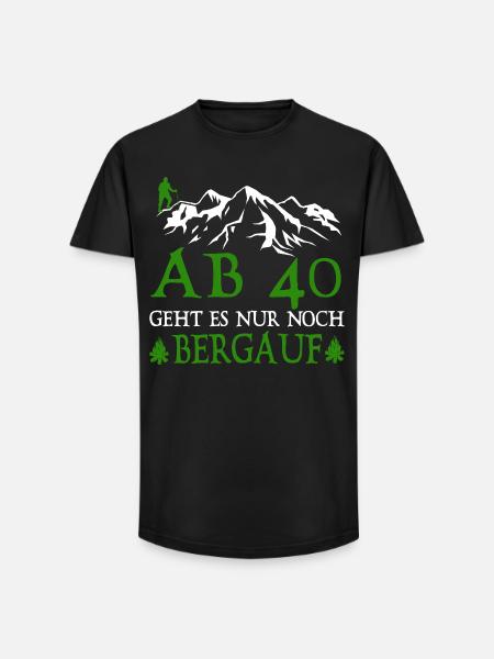Wanderer 40 Birthday Is it uphill - Long Fit Men's T-Shirt - black