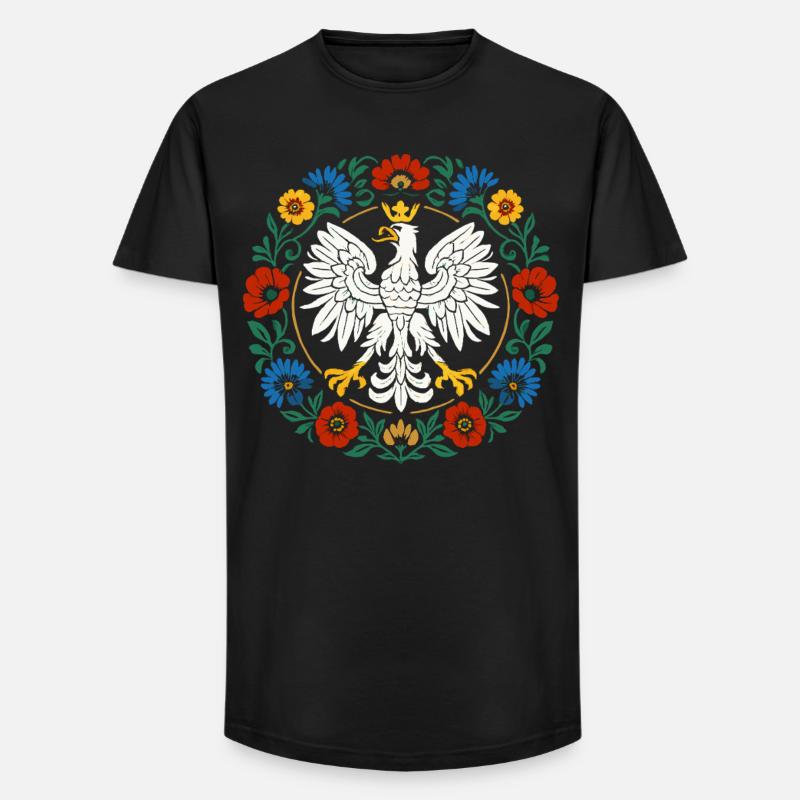 Polnischer Adler Volksemblem mit Blumen - Long Fit Männer T-Shirt - Schwarz