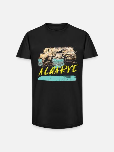 Cliffs Algarve illustration Portugal - Long Fit Men's T-Shirt - black