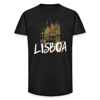 Tram in Lisbon ochre illustration - Long Fit Men's T-Shirt - black - Front - AI Model Male 185 light (185cm)