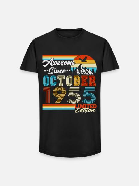 Vintage październik 1955 Vintage Retro urodziny - T-shirt męski o długim kroju - czarny