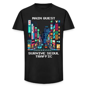 Main Quest: Surviving Seoul's Traffic | Korea - Long Fit Men's T-Shirt - black - Front - AI Model Male 185 light (185cm)