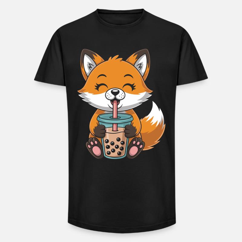 Kawaii Bubble Tee Fuchs Boba Tee - Long Fit Männer T-Shirt - Schwarz