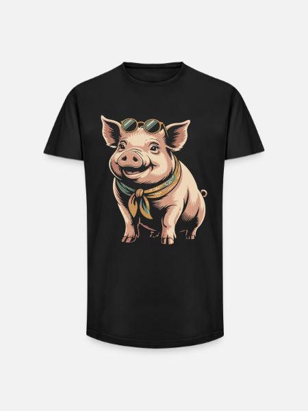 Sunglasses Pig with Bandana - Long Fit Men's T-Shirt - black