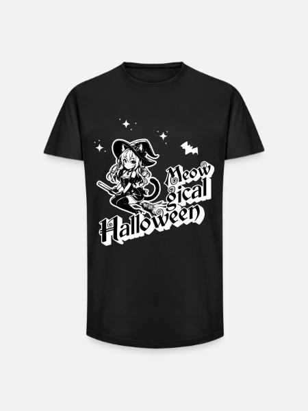 Meowgical Halloween - Spooky Anime Catgirl Witch - Long Fit Men's T-Shirt - black