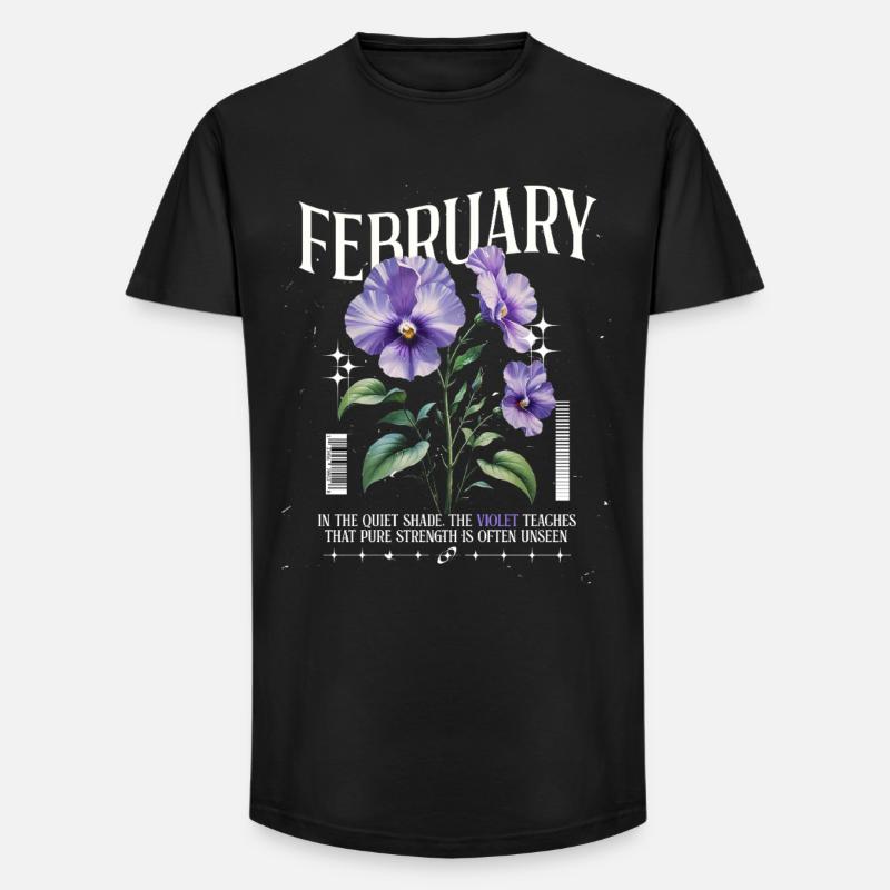 Février Violette Naissance Fleur - T-shirt coupe longue homme - noir