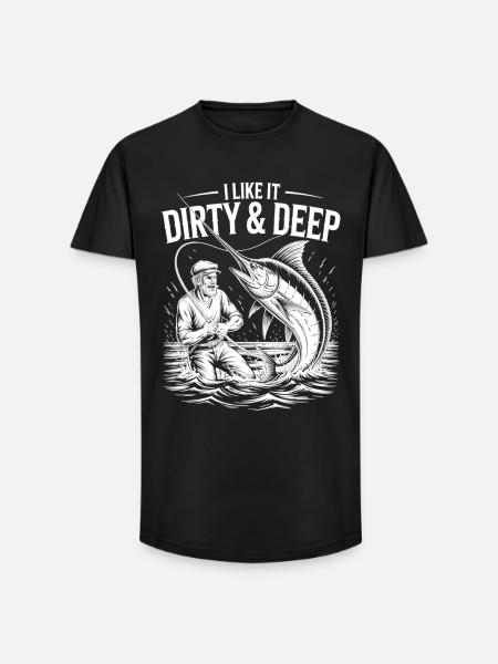 Dirty & Deep – Fun Angler Motif for Men - Long Fit Men's T-Shirt - black