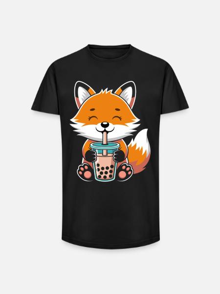 Kawaii Bubble Tee Fuchs Boba Tee - Long Fit Männer T-Shirt - Schwarz