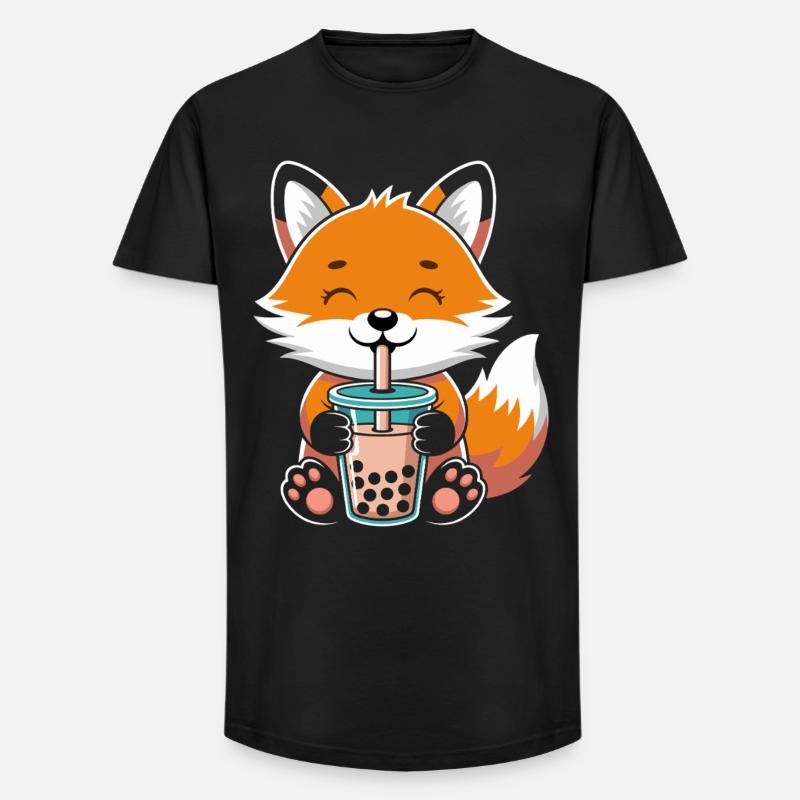 Kawaii Bubble Tee Fuchs Boba Tee - Long Fit Männer T-Shirt - Schwarz
