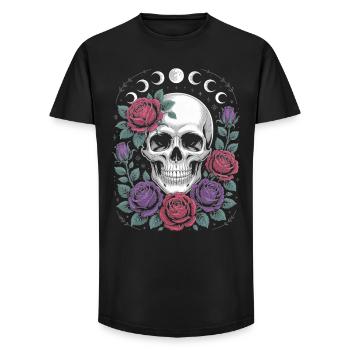 Gothic Skull with Moon Phases and Roses Design - Long Fit Men's T-Shirt - black - Front - AI Model Male 185 light (185cm)