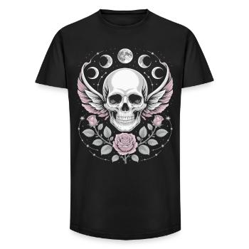 Gothic Skull with Moon Phases and Roses Design - Long Fit Men's T-Shirt - black - Front - AI Model Male 185 light (185cm)